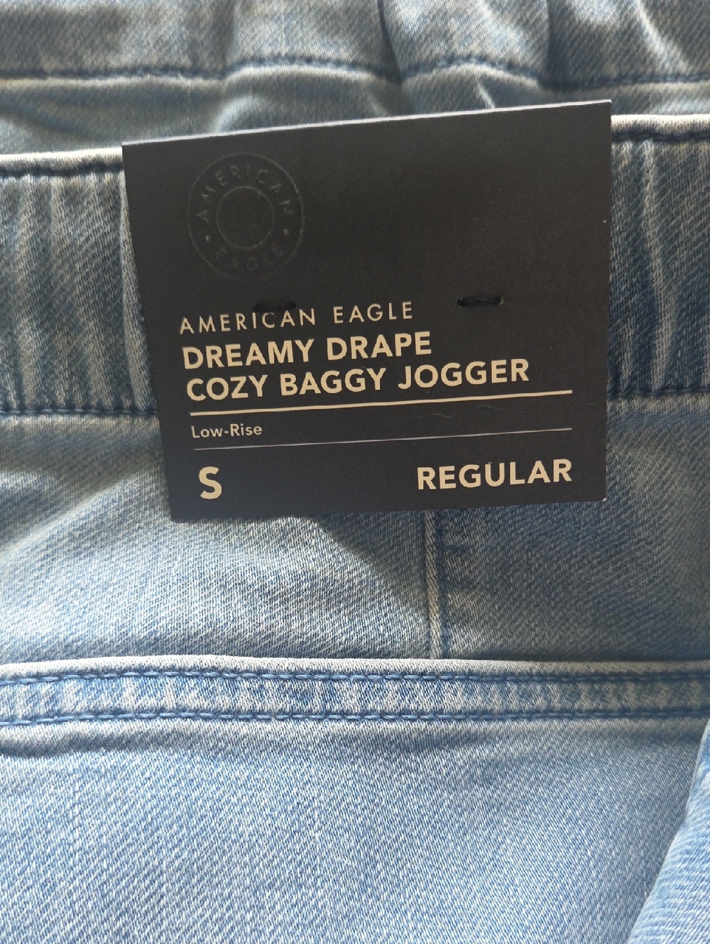 American Eagle Dreamy Drape Cozy Baggy Jogger - Light Blue Denim - Picture 3 of 7
